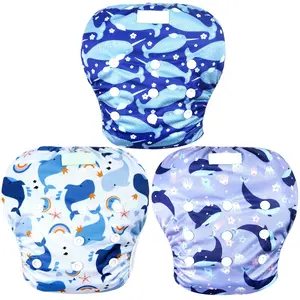 P-UDW01    Baby & Toddler Snap One Size Adjustable Reusable Baby Swim Diaper (Whale, Large, 3 Pack)