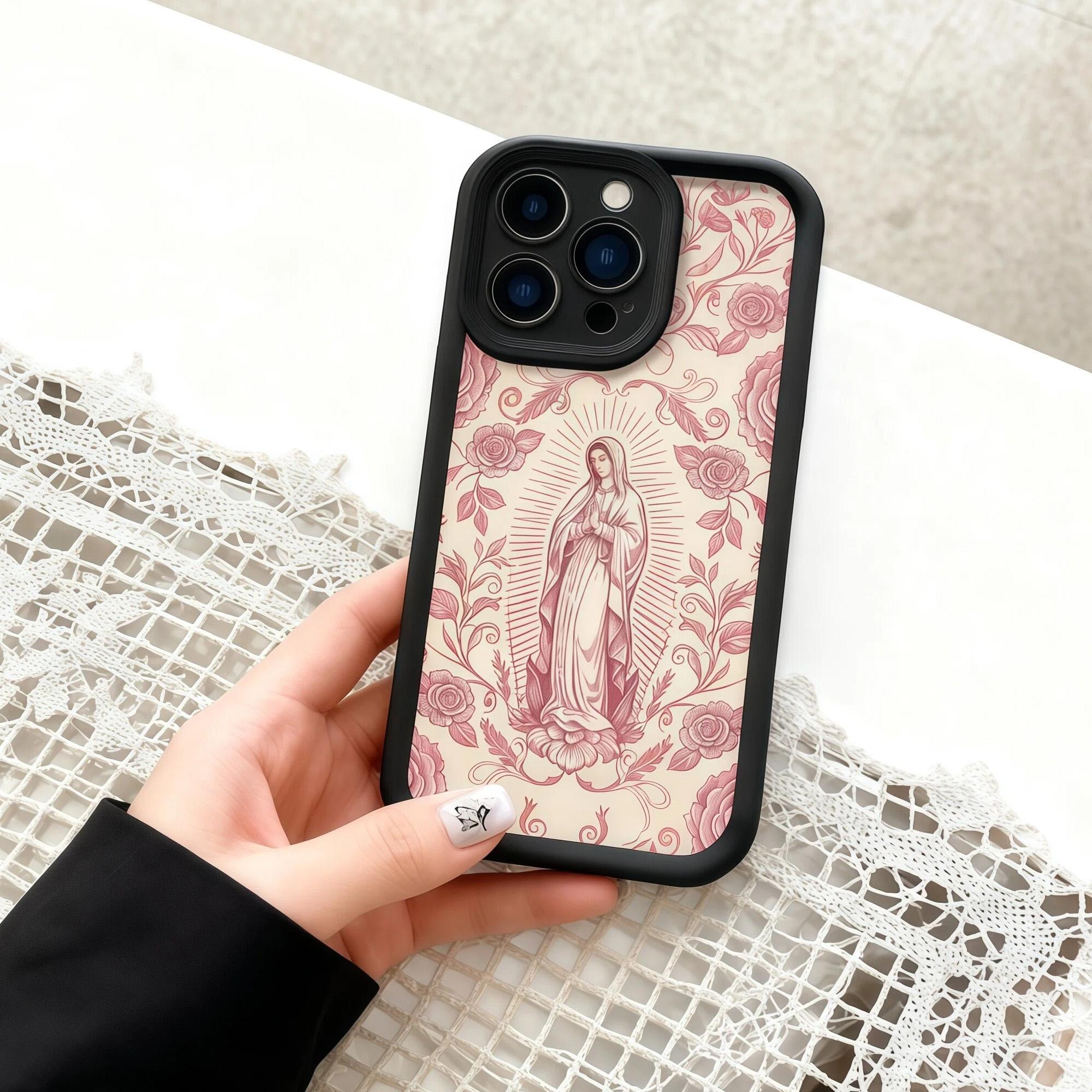 Virgin Mary Pattern Phone Case for iPhone 17 16 15 14 13 12 11 – Soft TPU, Fully Protected & Shockproof Cover Stylish Trendy Gift for Christian Faith Lovers!