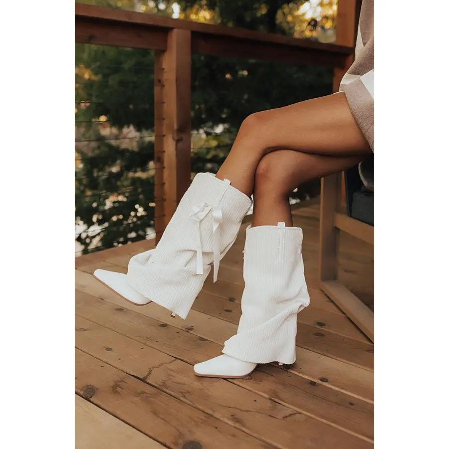 The Brianna Faux Leather Boot in Ivory