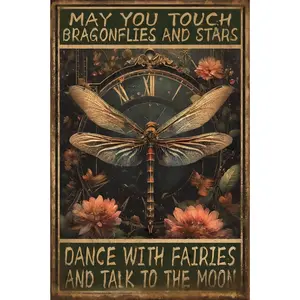 Dragonfly Decor Vintage May You Touch Dragonflies And Stars Dance With Fairies And Talk To The Moon Metal Tin Sign Nostalgic Dragonfly Gift For Home Cafe 8x12 Inch