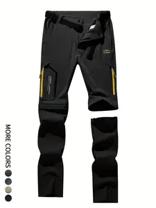 HOMUG Men's Solid Color Zip Multi-Functional Casual Pants Lightweight, waterproof men's full-length trousers with belt and multi-pockets.These windproof hiking pants feature detachable legs, ideal for year-round wear