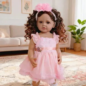 Reborn Baby Doll Black Girl 22 Inch 55 CM Newborn Vinyl Full Body African American Doll with Clothes & Toy Set for Kids Birthday & Christmas