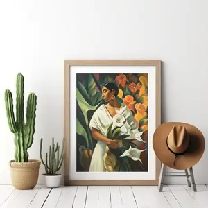 Mexican Folk Art Print, Antique Painting, Calla Lily Flower Painting, Southwestern Wall Art, Rustic Mexican Botanical Home Decor No Frame