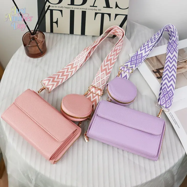 Women's Multi-Functional Faux Leather Crossbody Wallet Bag - Round Pouch, Adjustable Strap, Phone Clutch, Pastel Pink/Purple Options, Stylish Practical Accessory for Camping Hiking Picnics