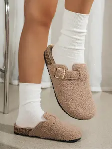 Women's Fluffy Slippers with Arch Support, Comfortable Open-Toe Design, Stylish PU Leather Home Shoes, Perfect Gift for Daily Wear, Fluffy House Slippers, Fuzzy Warm Slippers