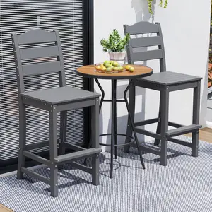 COSTWAY - Set of 2 30 Inches HDPE Outdoor Counter Height Bar Stools with Backs-Gray