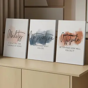3 Counts Wood Framed Canvas Modern Watercolor Inspirational Quotes Wall Art, Ready to Hang, Motivational Decor for Office, Bedroom, Living Room