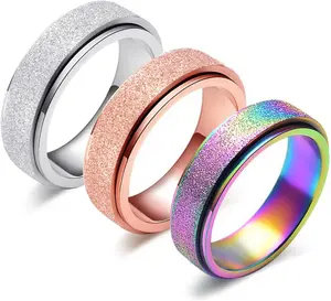 Spinner Anxiety Relief Fidget Ring for Women| 6MM Titanium Stainless Steel Glitter Stress Relieve Calming Rings Non Tarnish Hypoallergenic