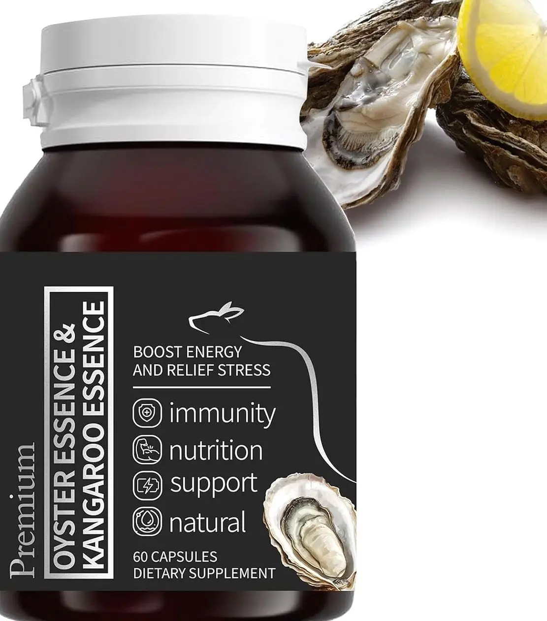 Oyster Extract for Men & Oyster Essence Kangaroo Essence, Organic Pure Oysters Extract Peptides Capsules for Men & Women, Supports Energy & Immune Boost, Zinc, 60 Capsules