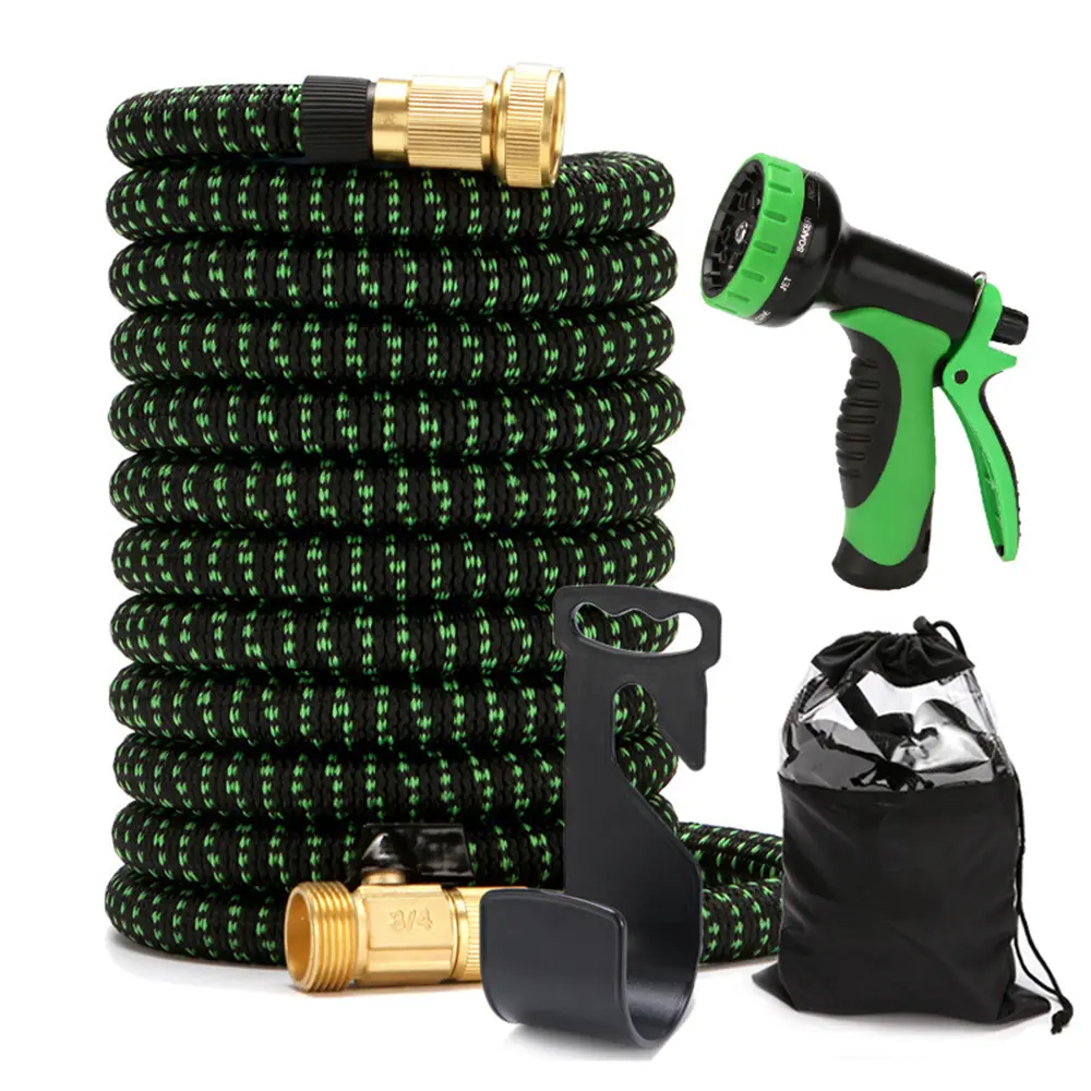 Expandable Garden Hose Kit (25/50/75/100ft) with Spray Nozzles, 3/4 Solid Brass Connectors, Retractable Latex Core - Lightweight Expanding Watering Hose for Home Improvement Garden Supplies, Expandable Hose