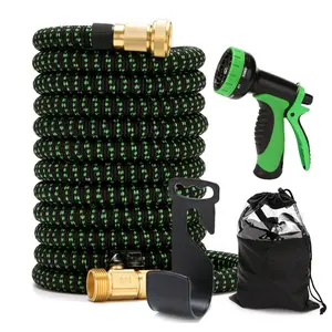 25/50/75/100ft Expandable Garden Hose Kit,Expendable Hose with Spray Nozzles, 3/4 Solid Brass Connectors, Retractable Latex Core - Lightweight Expanding Hose