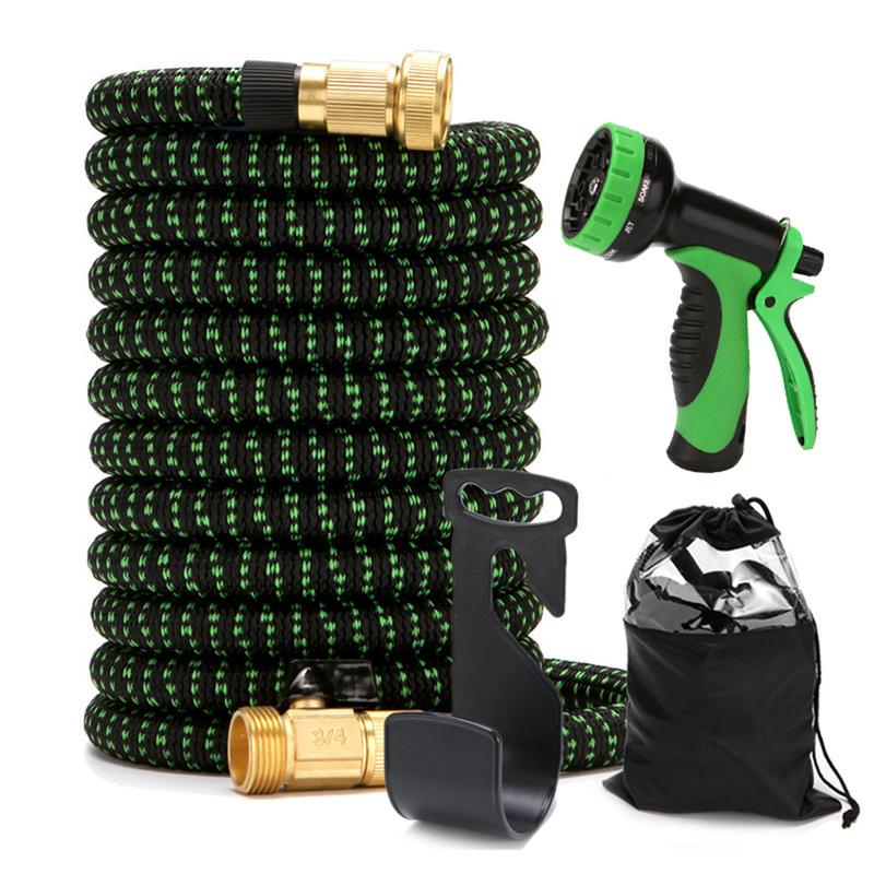 25/50/75/100ft Expandable Garden Hose Kit,Expendable Hose with Spray Nozzles, 3/4 Solid Brass Connectors, Retractable Latex Core - Lightweight Expanding Hose