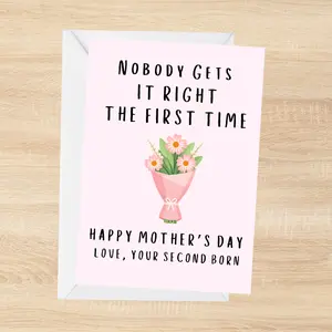Funny Mother's Day Card | Mother's Day Card From Second Born | Blank Inside Mother's Day Card