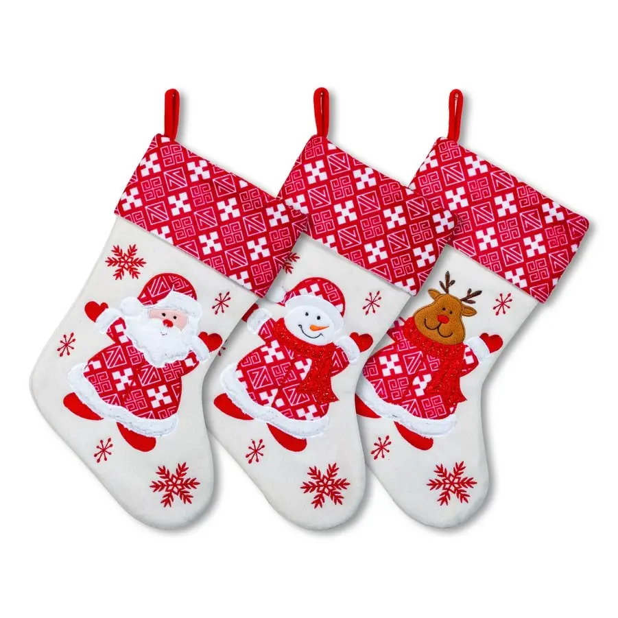 LexiHome Large Christmas Stockings - Set of 3 Polar Fleece Stockings - Santa, Snowman, Reindeer