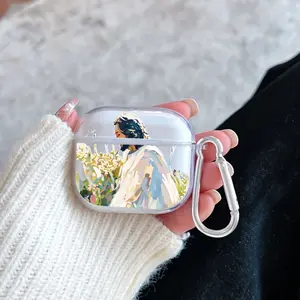 Jesus in meadow Pattern Protective Case for AirPods 4/3/2/1/Pro/Pro2 Soft TPU Earphone Cover, Transparent with Keychain