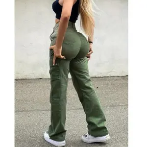 Women's solid color casual multi pocket workwear, fashionable and wild suspender pants, pregnant women's bottoms