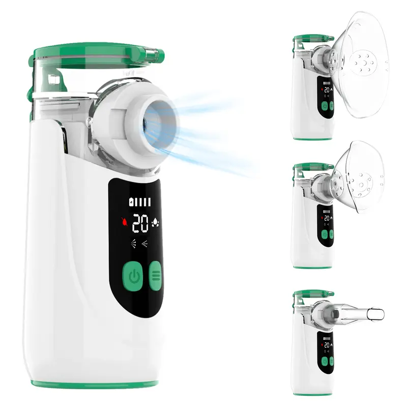 Portable Handheld USB Rechargeable Nebulizer - Metal Mesh, LCD Time & Screen, 1-Touch Control, Self-Clean, 6h Mist Runtime, 10-Min Turbo Mode, 20-Min Gentle Mode, 3h Charge, Quiet Plastic Respiratory Helper for Adults Home/Travel USB Accessory