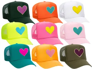 Customizable CHENILLE HEART PATCH Trucker Hat, chenille heart patch