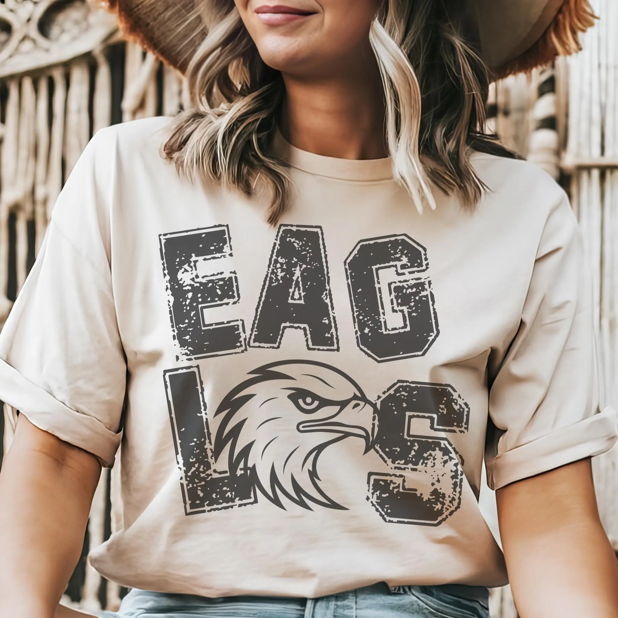 Eagles T-Shirt | Distressed Mascot Graphic Tee | School Spirit Shirt for Women | Game Day Outfit | Sports Fan Top | Football mom shirt Cotton Trending