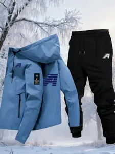 Men's Hooded Jacket Set, Casual Sportswear Two-Piece Suit, American Style Letter a Simple Pattern, Hiking Fishing Trekking