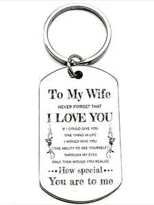 Wife's Keychain Gift from Husband - Photo/Text Engraved Wedding Ring Style with Heart Cutout and Message - Anniversary, Birthday, Valentine's Day, Christmas, Wedding Gift for Women - Sentimental Souvenir, Interlocking Hearts and Spouse's Name Tag