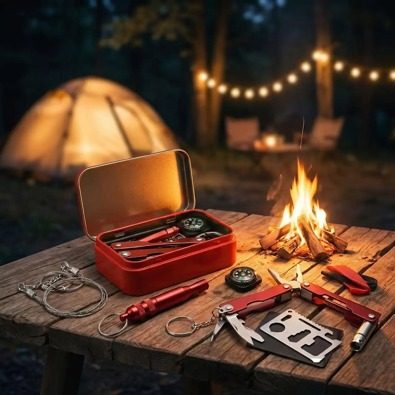 7pcs/ Set Outdoor Survival Gear Set, Outdoor Gear, Wilderness Survival Tool Set, Emergency Kit, SOS Box, Survival Kit