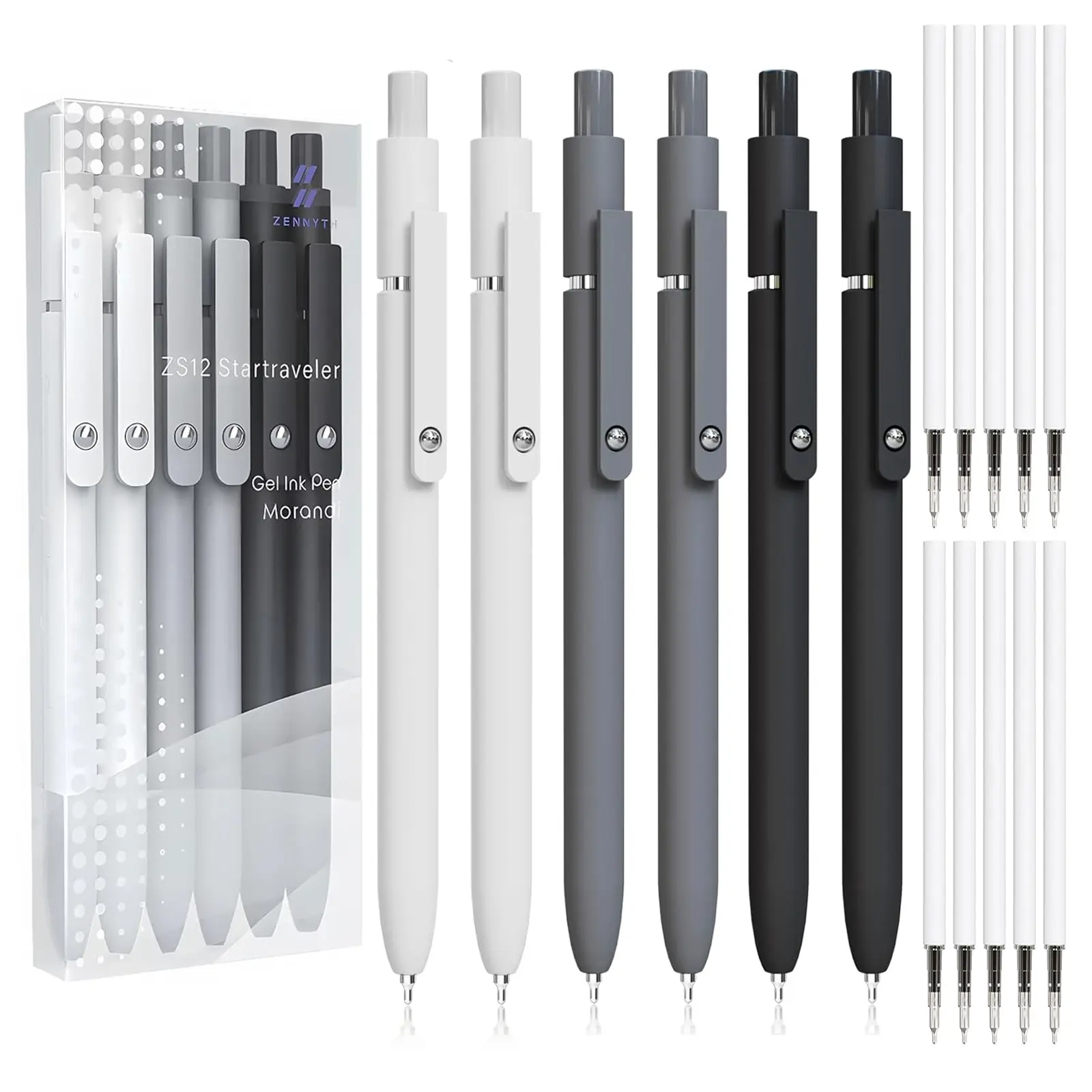Gel Ink Pen Set, 6 Pens (includes 10 Refills), 0.5mm Fine Tip, Fine Point Pens, Ink, Smooth Writing, Quick Dry, Ideal for Notes, Nurses, Office Supplies