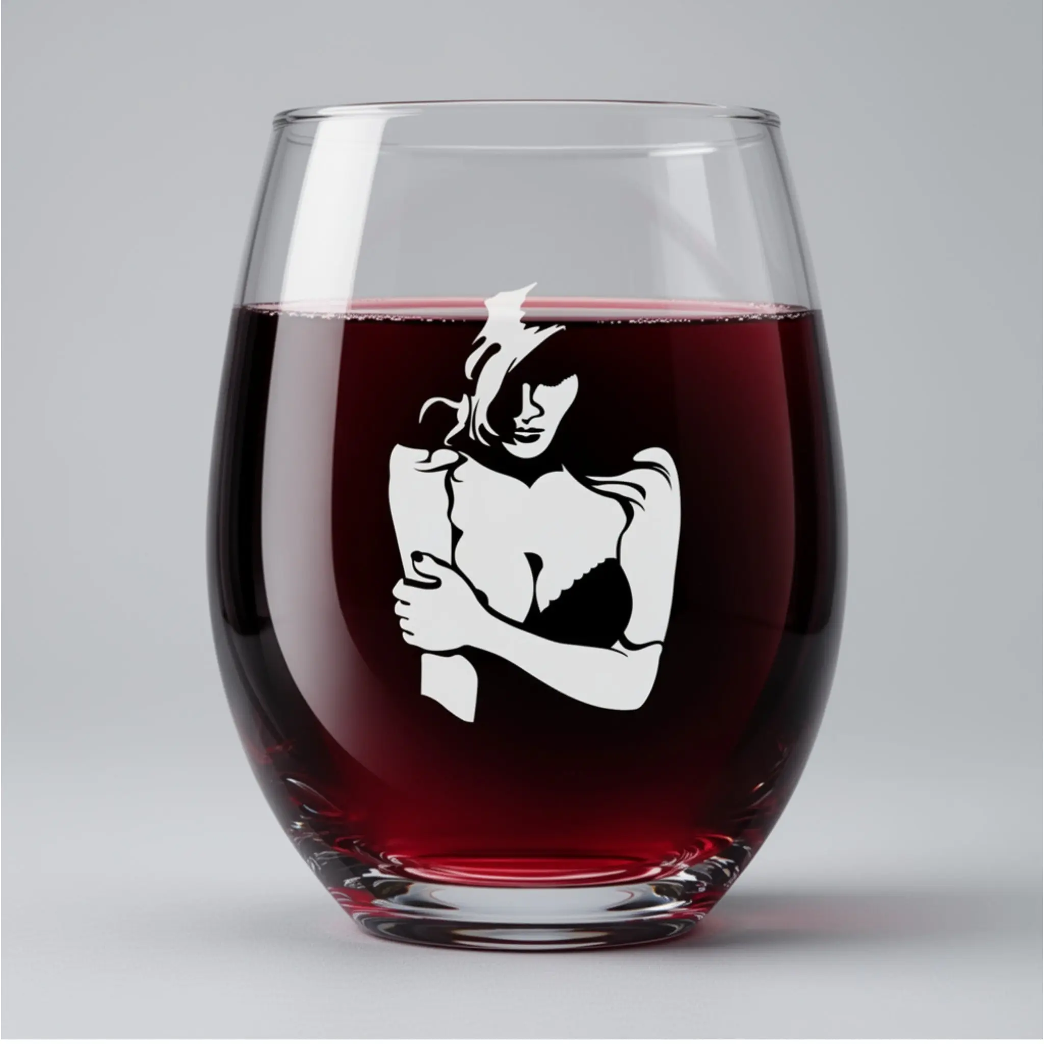 Engraved Woman Wine Glass, 9 oz | Artistic Stemless Wine Glass Gift