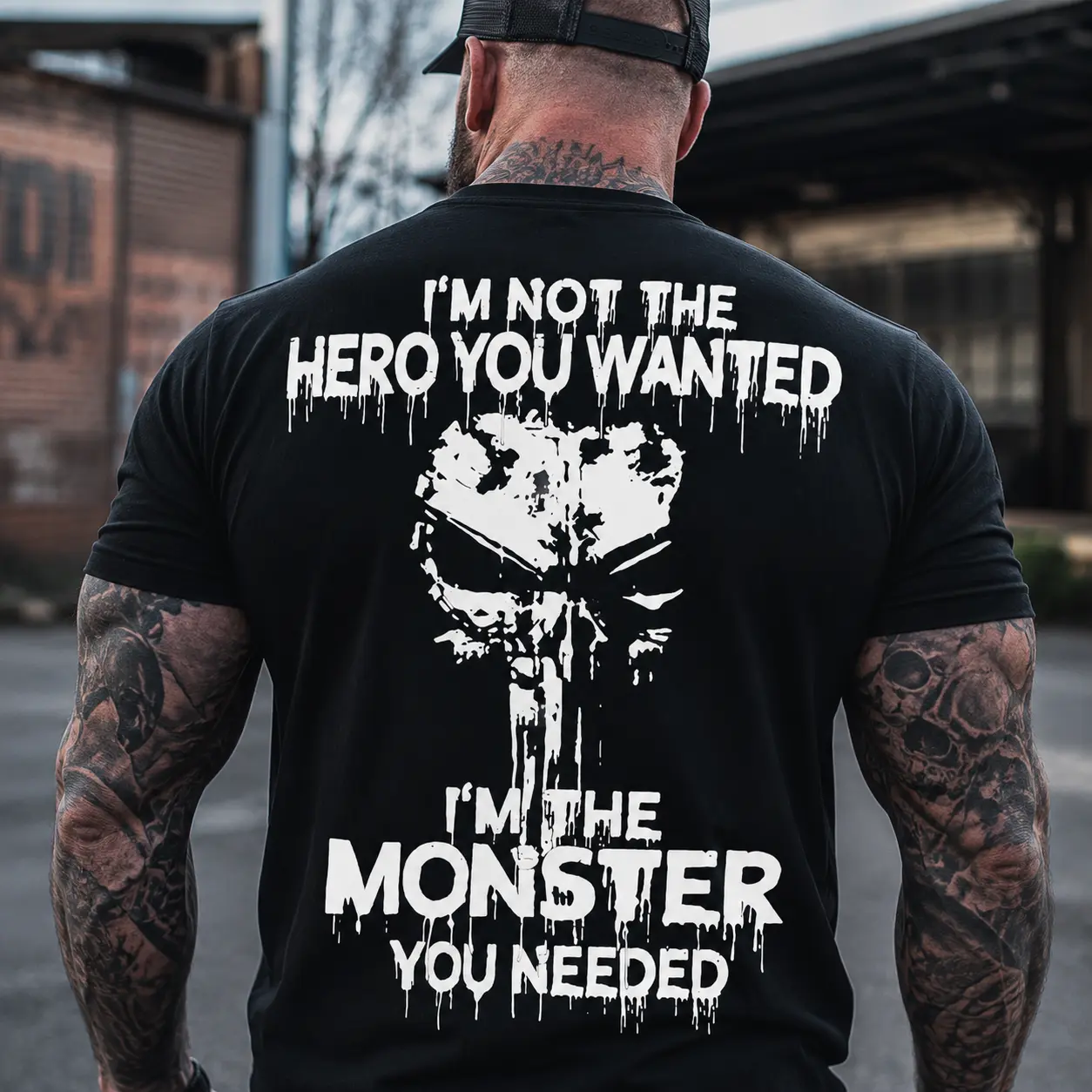 I'm Not The Hero You Wanted I'm The Monster You Needed Skull Print T Shirt, Men's Regular Fit Shirt, Grunge Style Graphic Tee,Casual Daily Wear Summer Top