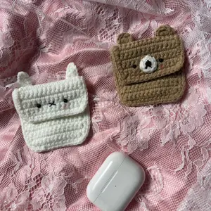 Crochet Pouch/Wallet White Bunny Brown Bear Handmade
