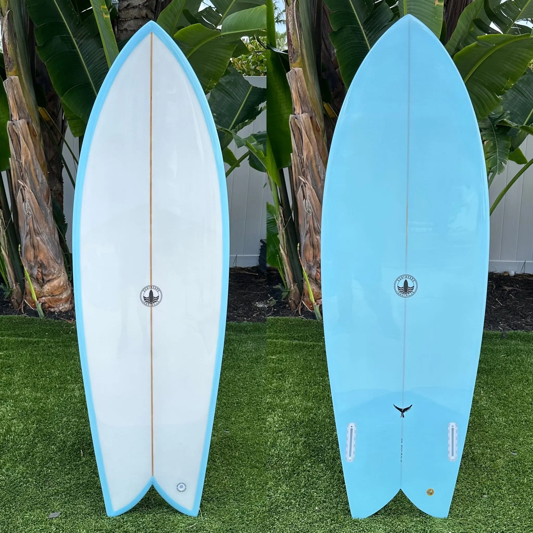 SURFBOARD TRADING CO. Finlet Twin Fin Fish Surfboard - Cutlap Aqua EPS, Easy Paddling, Gloss Finish, Modern Rocker, Multi-Size, Ideal for Small Waves