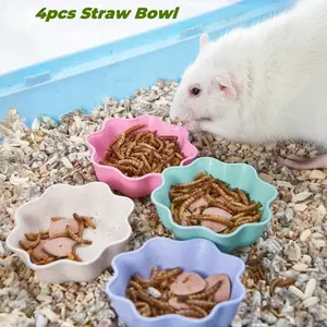 4-Piece Grain Bowl Set for Hamsters Small Animals Birds Wheat Straw Fiber Durable Lightweight Feeding Bowls