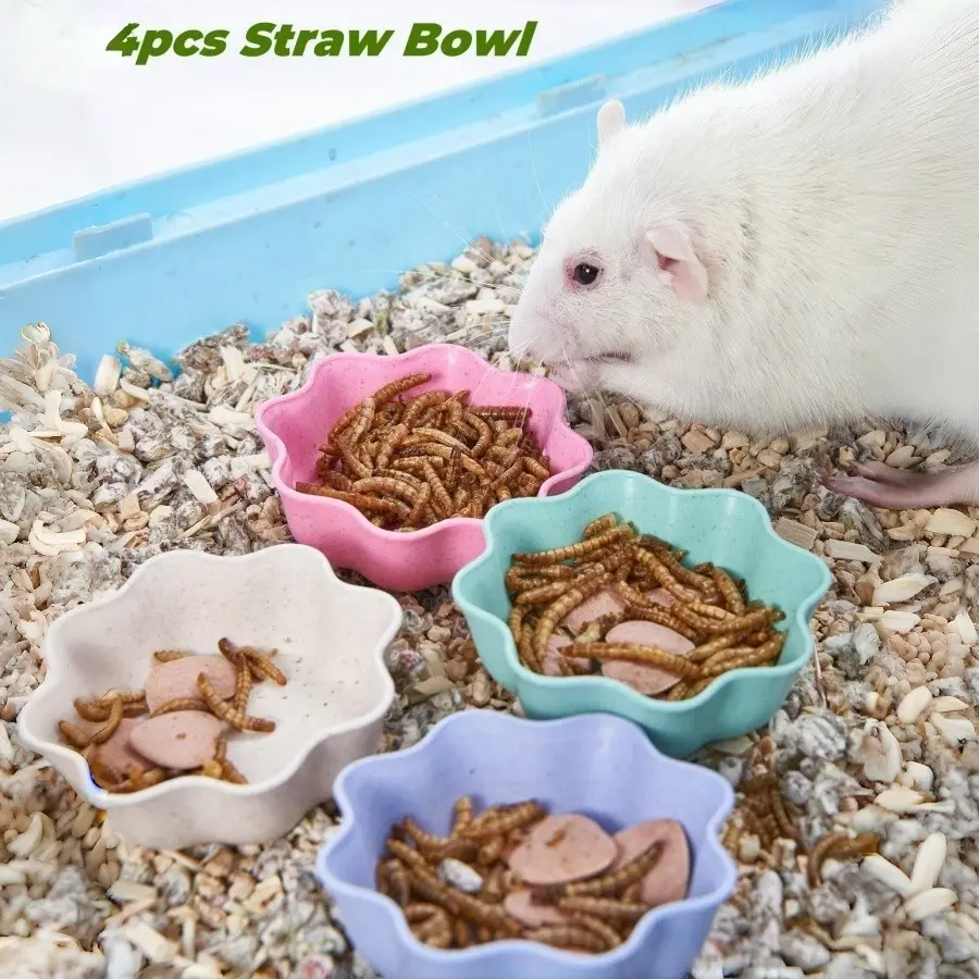 4-Piece Grain Bowl Set for Hamsters Small Animals Birds Wheat Straw Fiber Durable Lightweight Feeding Bowls Hamster Food Bowl