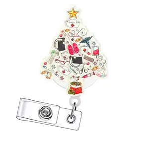 Christmas Retractable Badge Reels, Acrylic ID Holders with Clips for Nurses, Doctors, Students & Office Staff, 15-Piece Set, Retractable Badge Scroll