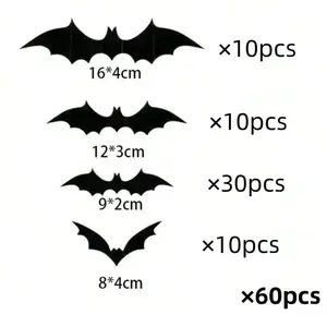 60Pcs 3D Waterproof Black Bats Wall Decor Halloween Decor