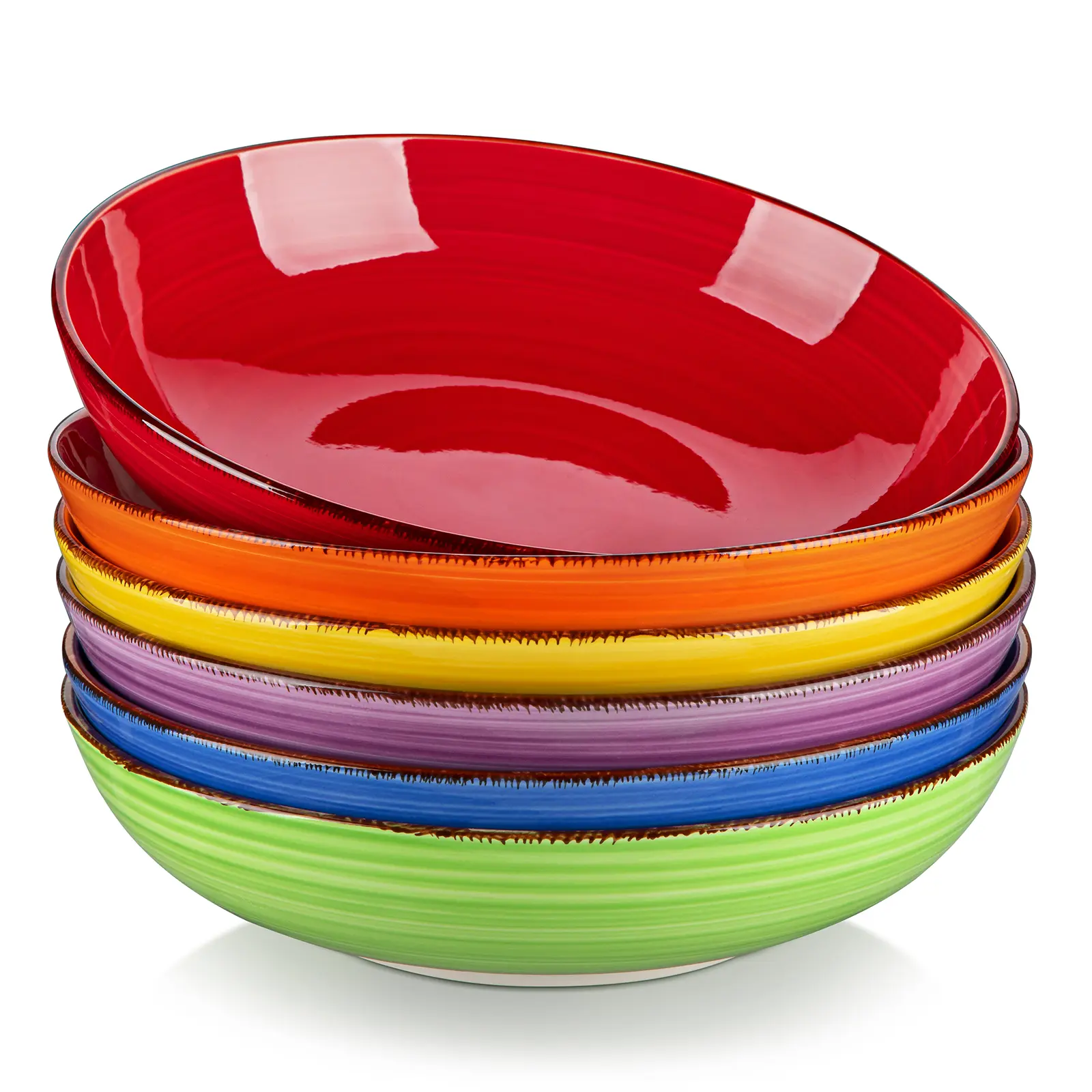 vancasso Bonita Stoneware Soup Bowls, Soup Plates, Set of 6, Pasta Plates, Spaghetti Deep Plates, Pasta Bowls, Ramen Bowls, Large Salad Bowls, Multi-Purpose Bowls, Colourful, Blue Dinnerware Modern