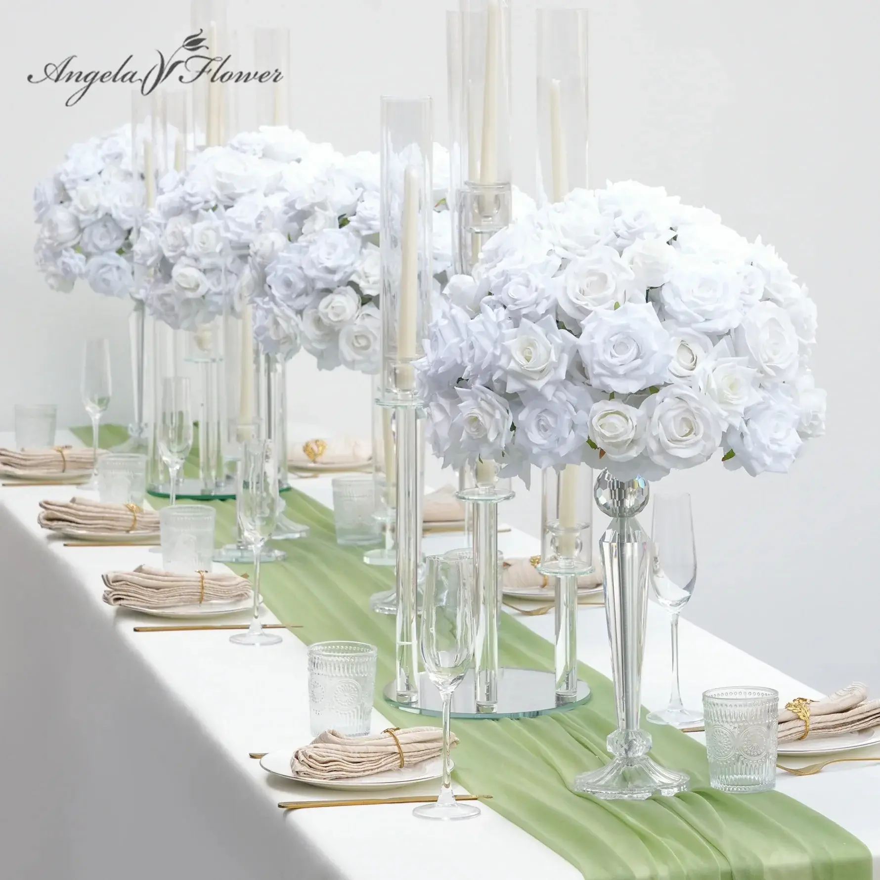2pcs Silk Never-Wilted A8994 40cm White Rose Flower Ball Set, Wedding Table Centerpiece Home Decor Props