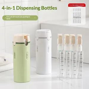 Four-In-One Travel Refillable Bottles Set, Portable Compact Cosmetics Kit Makeup Container Set Includes Shampoo Body Wash Makeup Remover, Leak-Proof Design