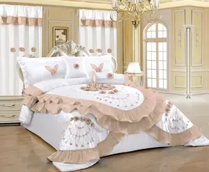 White And Beige Luxurious 7 Pcs Wedding Bedding Set