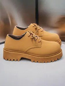 Men's Stylish Comfortable Derby Shoes with Thick Sole, Waterproof PU Leather, Casual Vintage Footwear for All Seasons, Trendy Design with Non-Slip Features