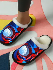 Superhero Helmet Print Cotton Slippers, Casual Textile Lining, Non-Slip Thick Sole, Warm Home Shoes for Men and Women, Fall Winter