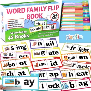 GISGFIM 48 Word Family Build Book Spell Read and Rhyme Flip Activity Books ABC Vocabulary Flashcards Kindergarten Sight Phonics Flashcard Fun Learn to Read Activity Games for Kids Homeschool Supplies