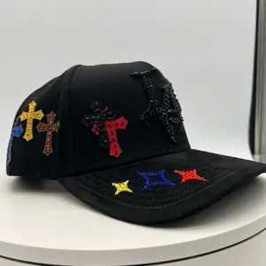Los Angeles BLACK Luxury Diamonds Hat with Color Cross Designs