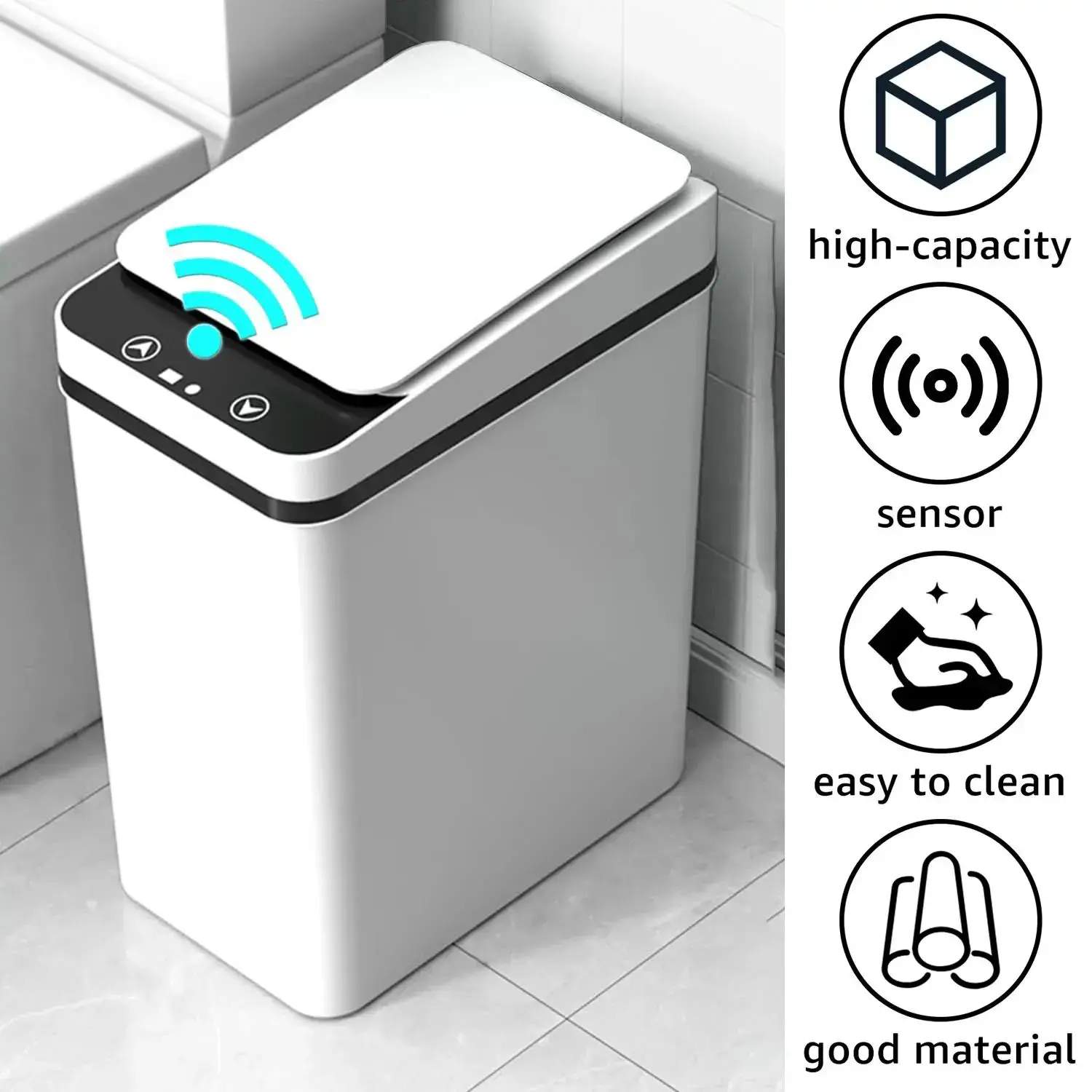 12L Automatic Touchless Kitchen Trash Can with Motion Sensor, Slim Waterproof Trash Bin, Smart Sensor Bin, Kitchen Convenience Gadget, Compact Design for Bedroom, Bathroom, Office, Living Room,White and Black Trash Can,Bathroom Gadget