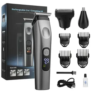 3 In 1 Electric Shaver Hair Clipper Nose Hair Trimmer with LED Display,Rechargeable Cordless Use Electric Razor with 4 Size Limit Combs Full Accessories Set ,90Mins Working Time, Detachable Blade Easy Clean