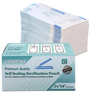 200 Pcs Self Sealing Sterilization Pouches 2.25” x 4” Dual Indicators Autoclave Sterilizing Bags for Dental Medical Instruments Clean Tools