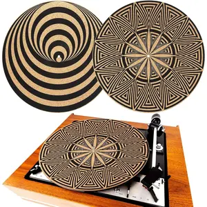 2 count Cork Turntable Mat/3mm Thick for Better Sound Support on 11.8 Inches Vinyl LP Record Player Turntable Slipmat Psychedelic Geometric for Vinyl Record(Mix Pattern)