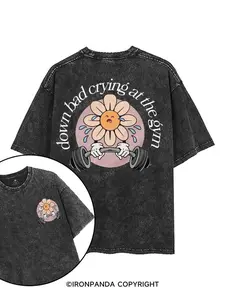DOWN BAD, CRYING AT THE GYM PRINTED GYM SHIRT, Washed T-Shirt, 5XL Graphic Gym Shirt, Vintage Washed Tee Cotton, Menswear Fit women
