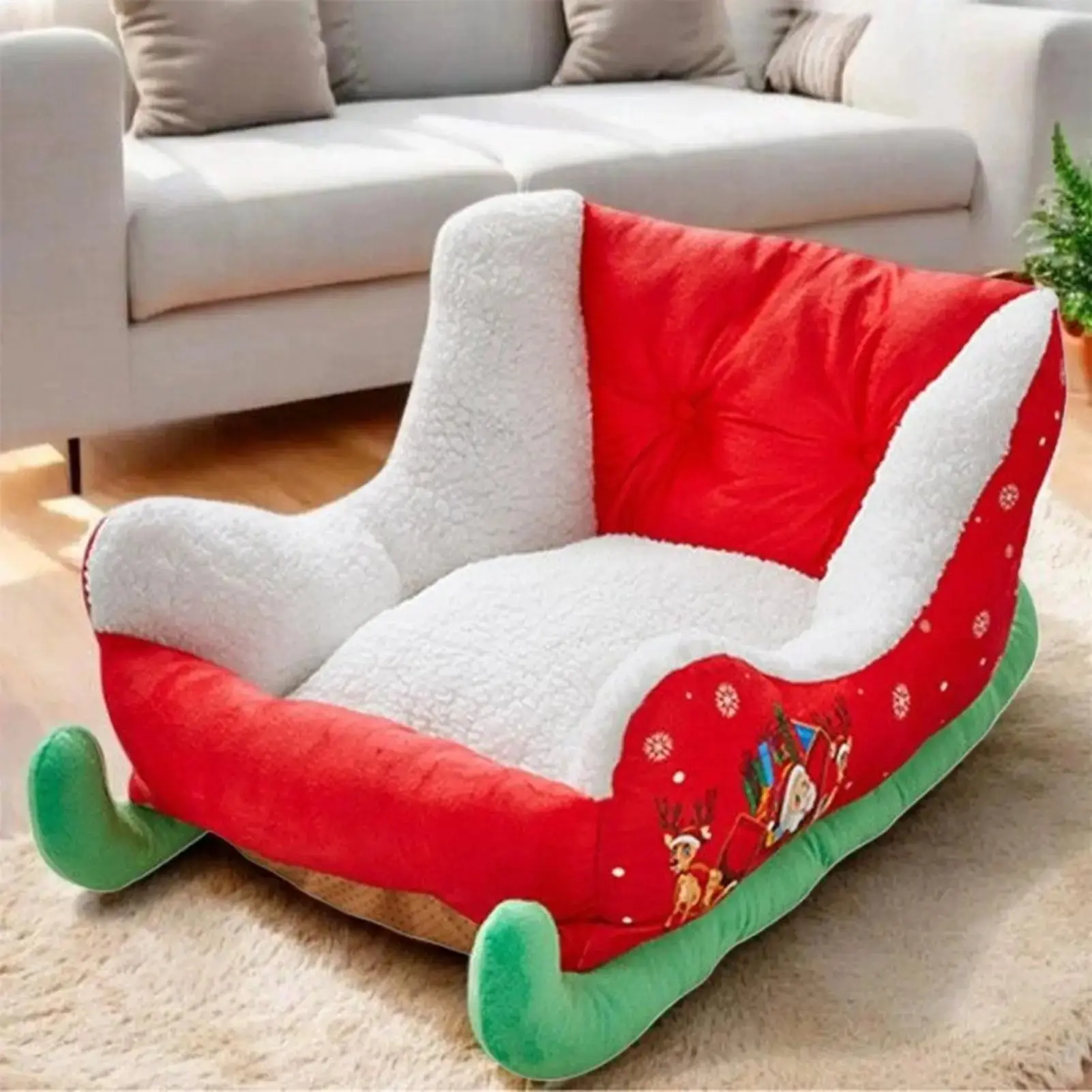 Cozy Christmas Sleigh Pet Bed for Cats & Dogs