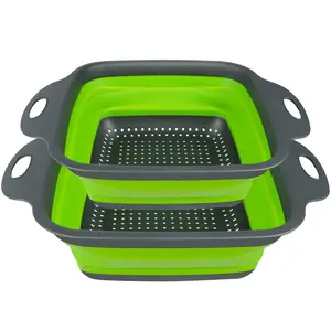2 PCS Collapsible Colander, Collapsible Strainers for Kitchen, 11.5 inches Silicone Strainer and 9.5 inches Silicone Colander for Draining Vegetable fruit, Kitchen Food Strainer
